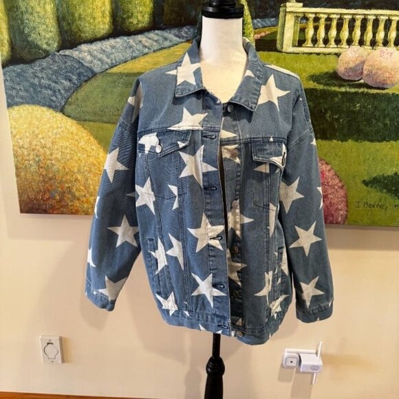 Altar'd State Jackets & Blazers - Altar'd State Women's Star Denim Jacket Blue Geometric Size L Casual